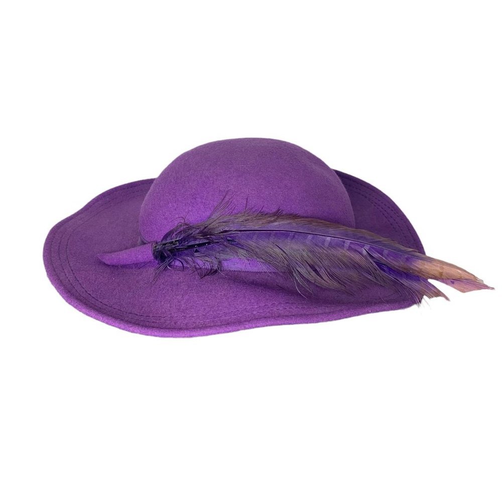 Vintage 60s Georgette Purple Felt Brim Feather Hat